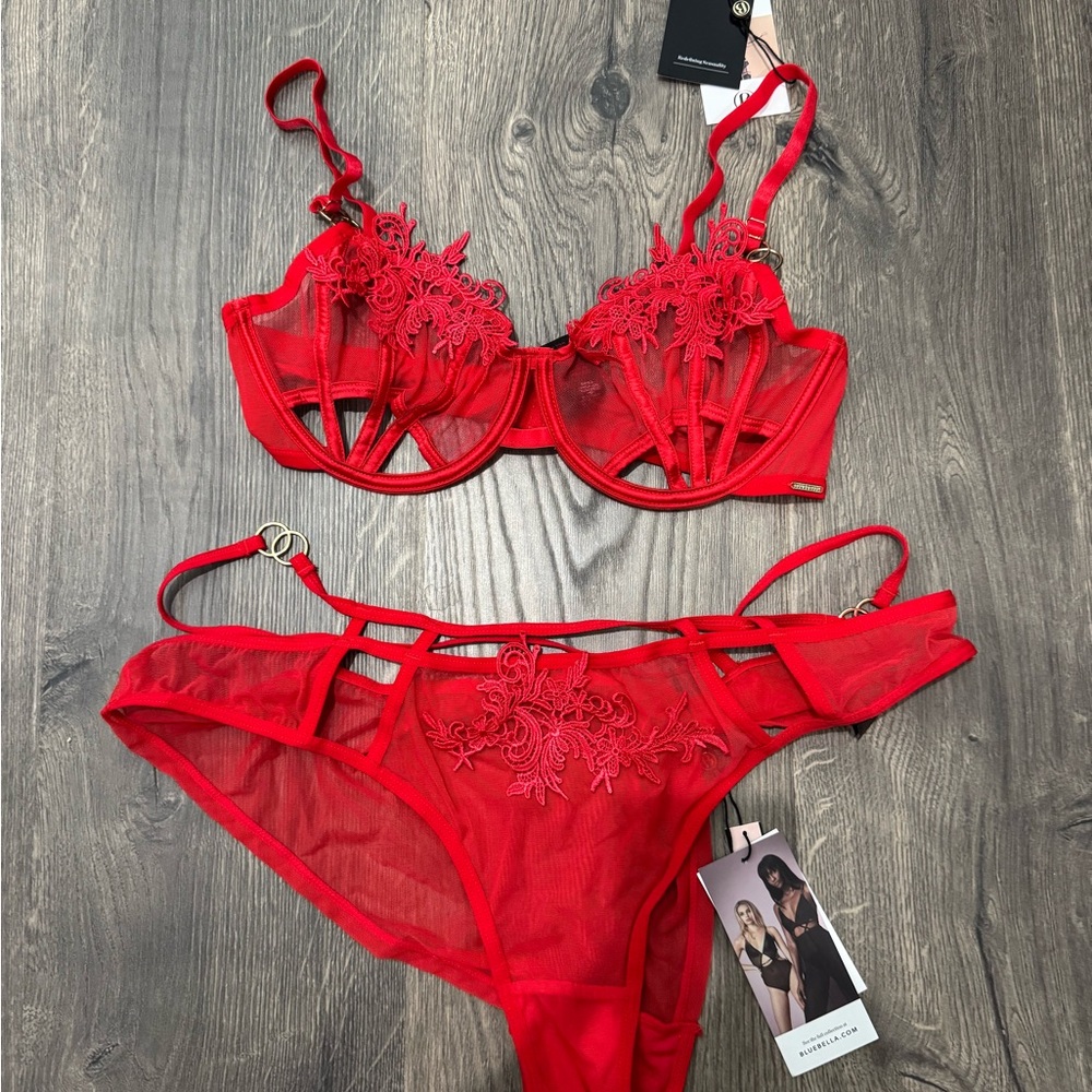 NWT Bluebella Vibrant Red Lace Bra Set Sz 36B/XL
